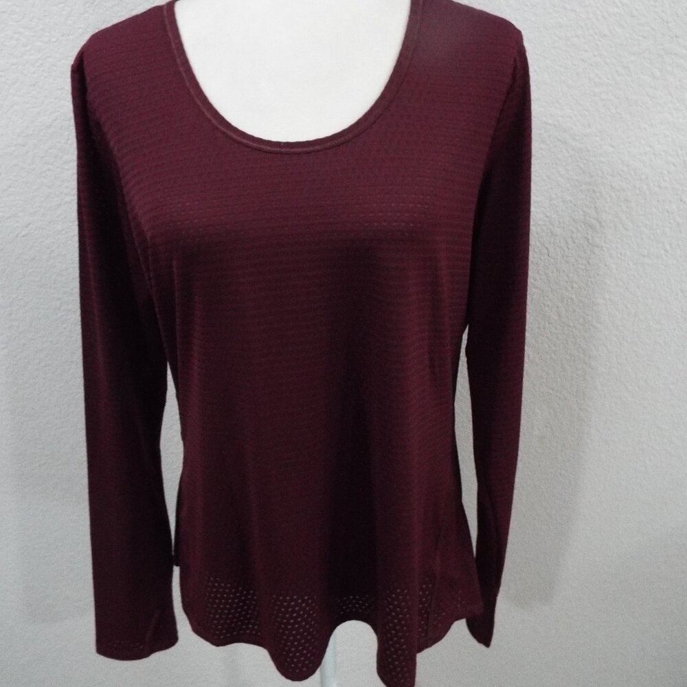 Athleta Women's Lightweight Burgundy Long Sleeve Waffle Running Shirt Size XL